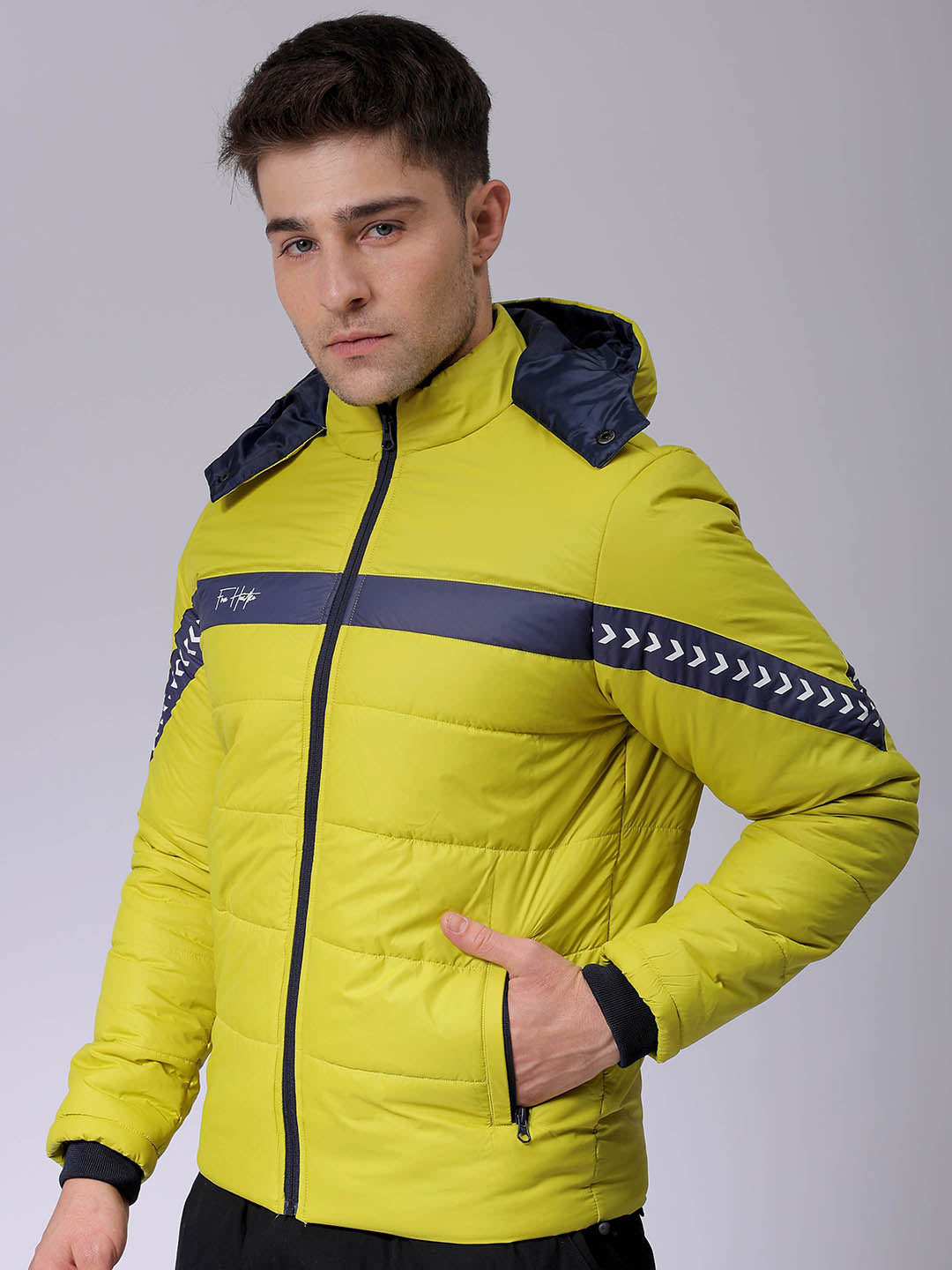 Men's Slim Fit Mix & Match Hooded Puffer Jacket