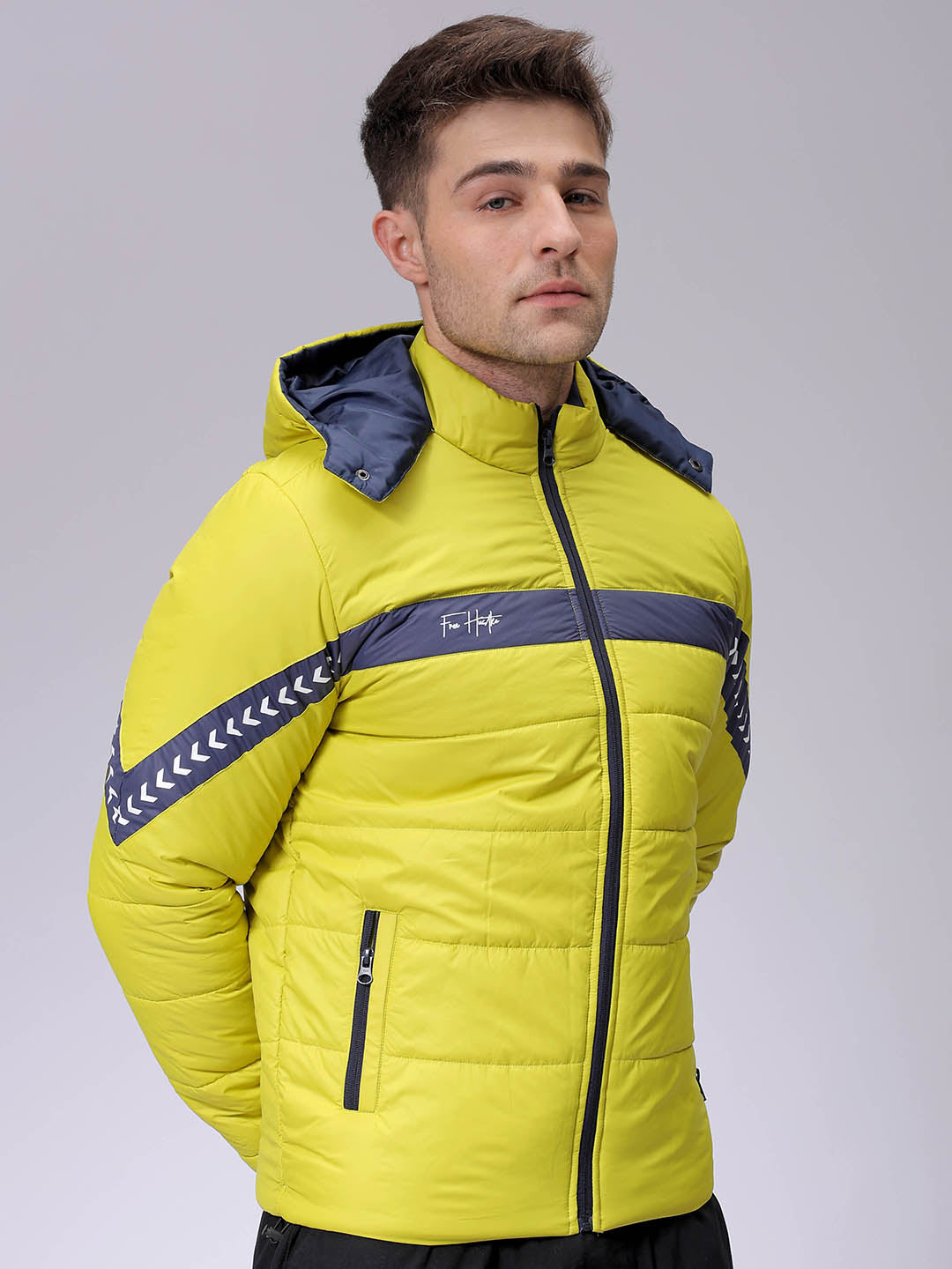 Men's Slim Fit Mix & Match Hooded Puffer Jacket