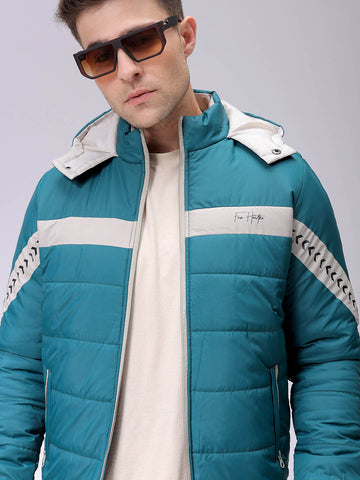 Men's Slim Fit Colourblocked Hooded Puffer Jacket