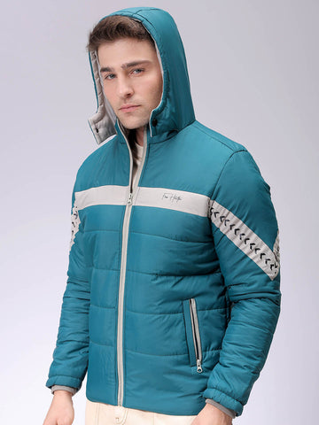 Men's Slim Fit Colourblocked Hooded Puffer Jacket