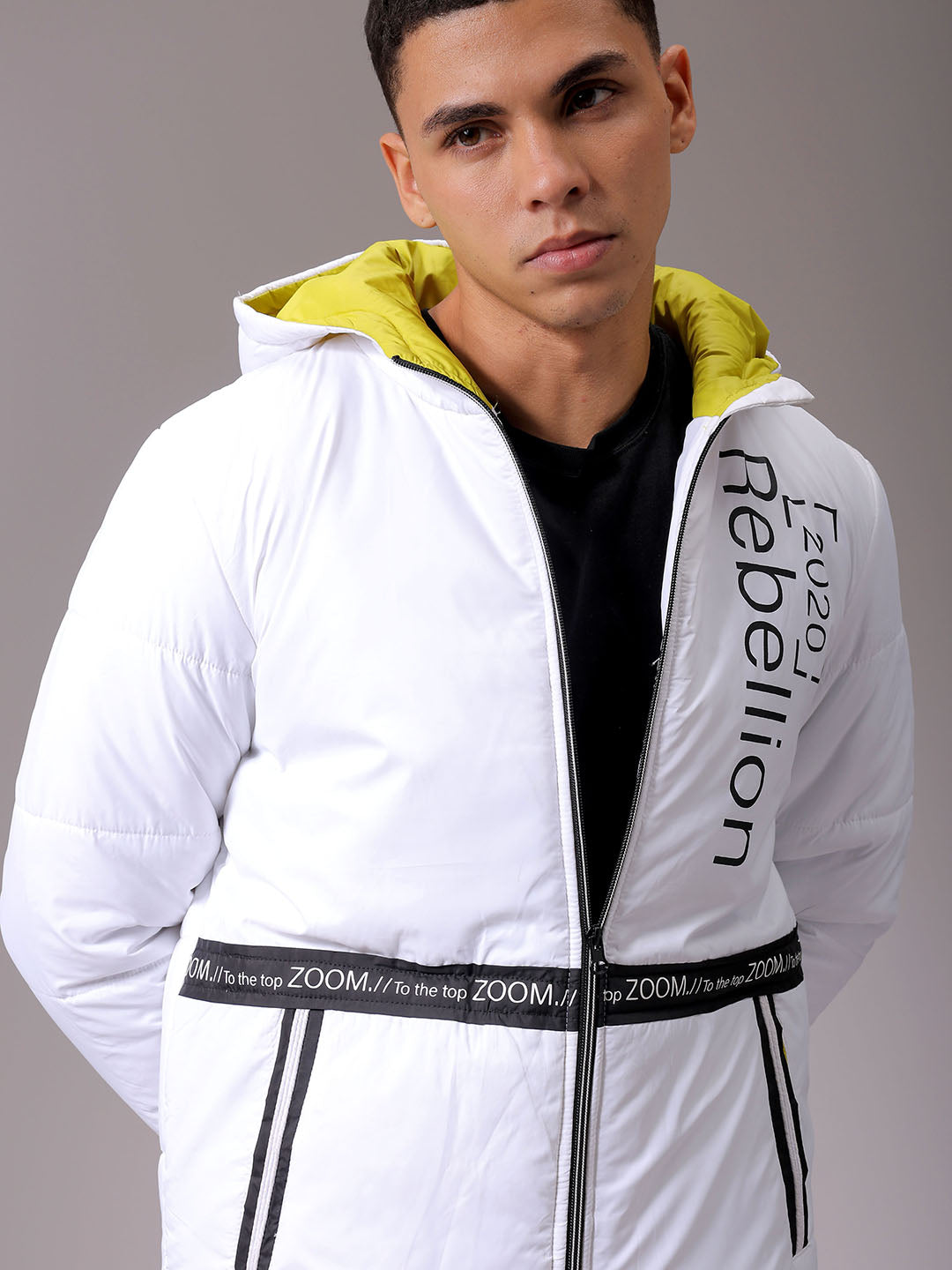 Men's White Slim Fit Printed Jacket