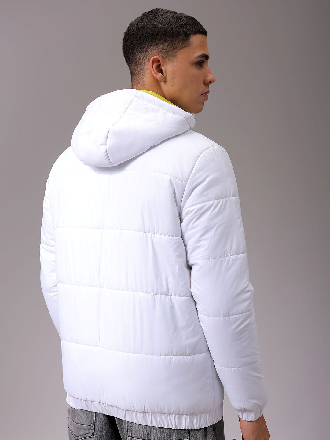Men's White Slim Fit Printed Jacket
