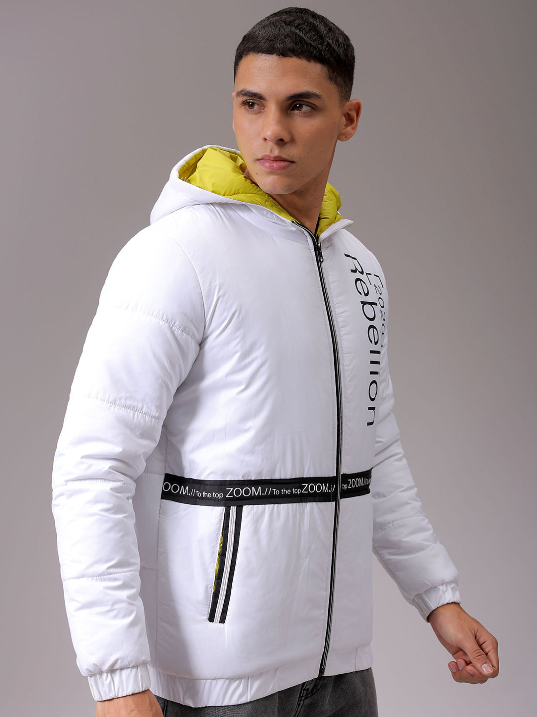 Men's White Slim Fit Printed Jacket