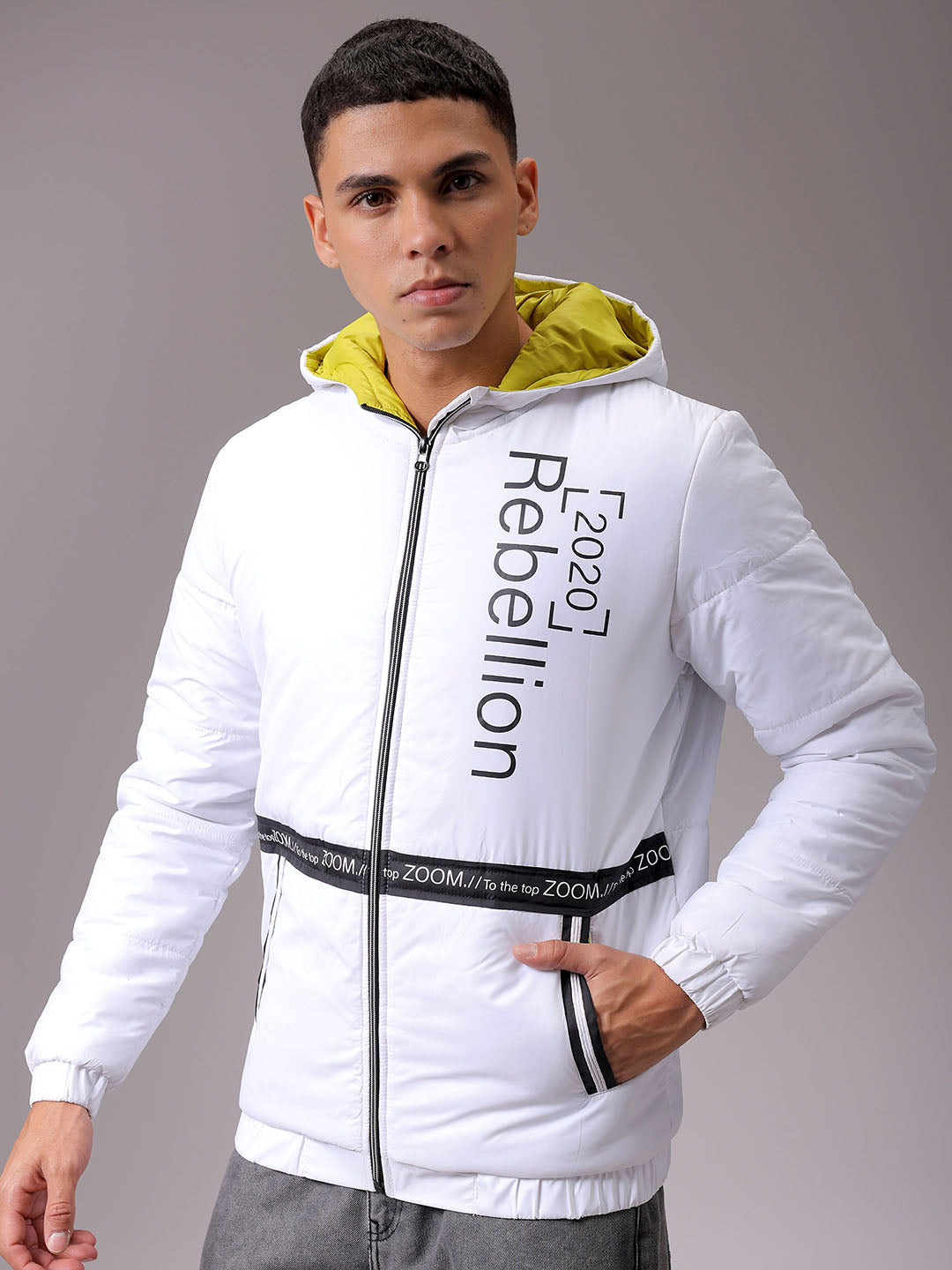 Men's White Slim Fit Printed Jacket