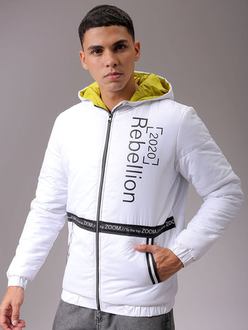 Men's White Slim Fit Printed Jacket