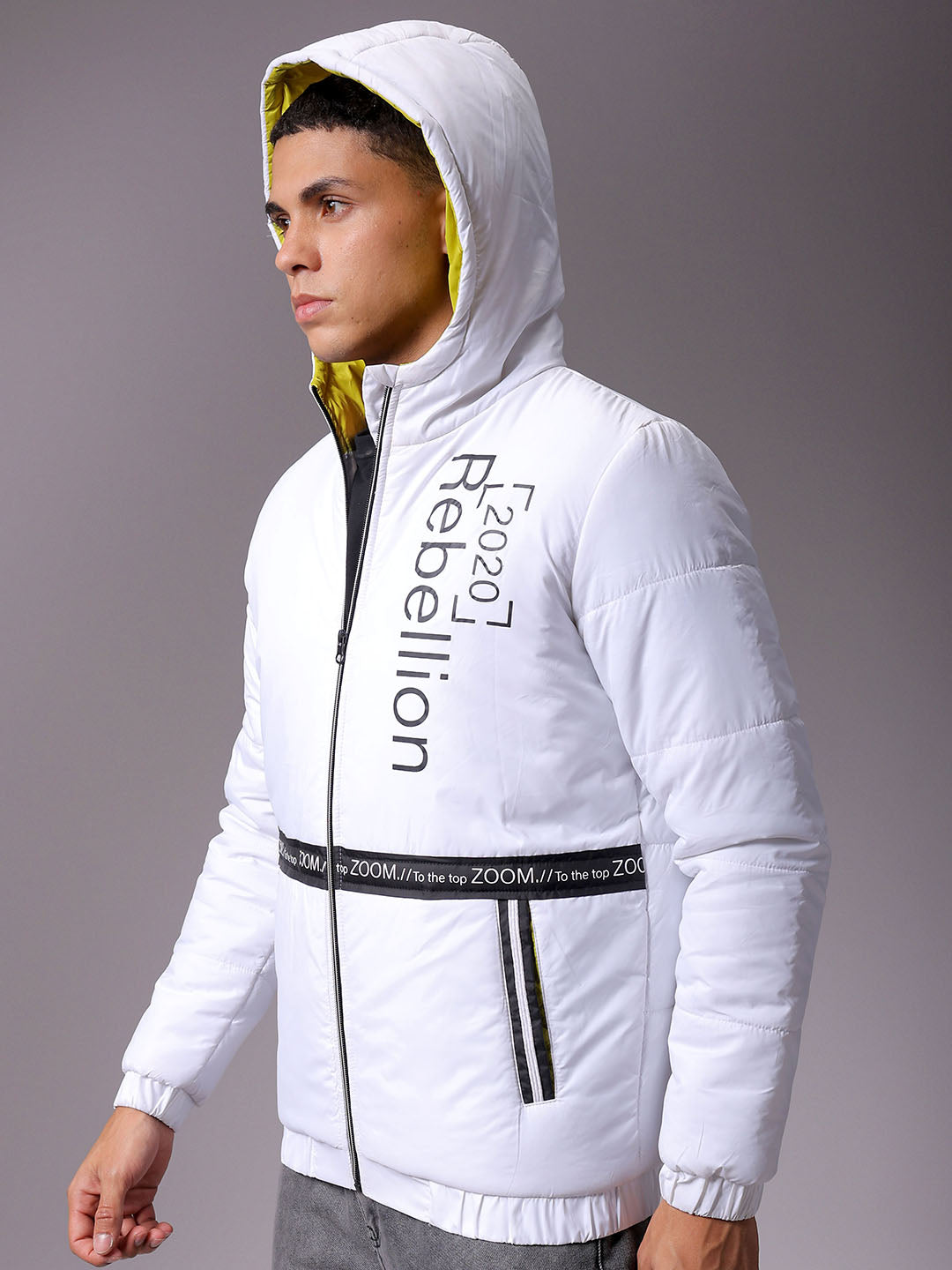 Men's White Slim Fit Printed Jacket