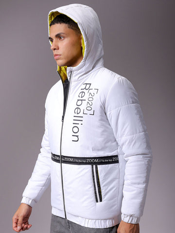 Men's White Slim Fit Printed Jacket