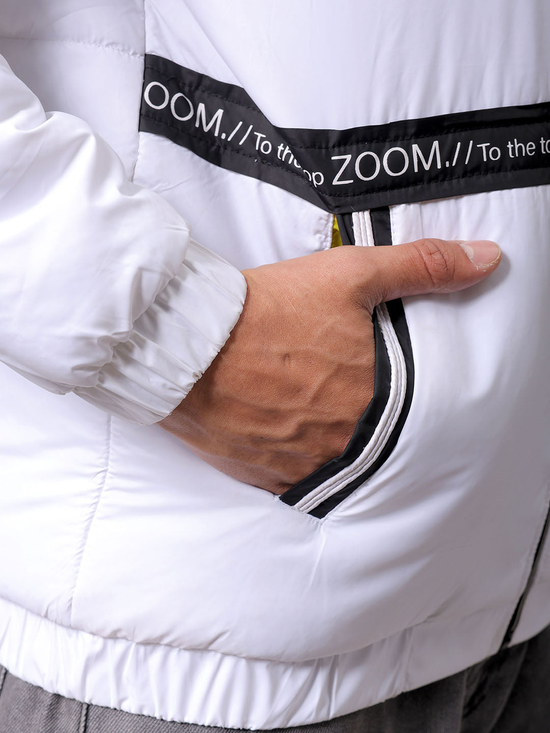 Men's White Slim Fit Printed Jacket