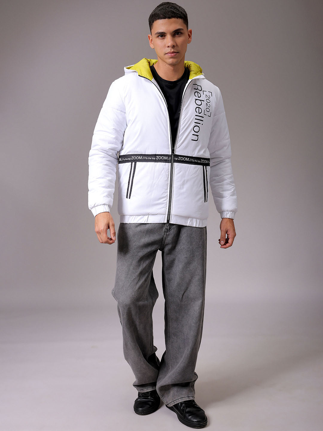 Men's White Slim Fit Printed Jacket
