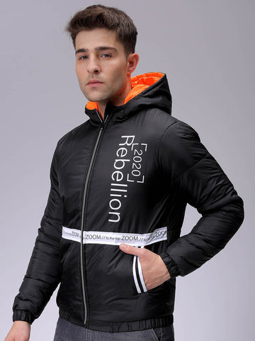 Men's Slim Fit Colourblocked Hooded Puffer Jacket
