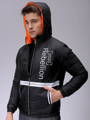 Men's Slim Fit Colourblocked Hooded Puffer Jacket