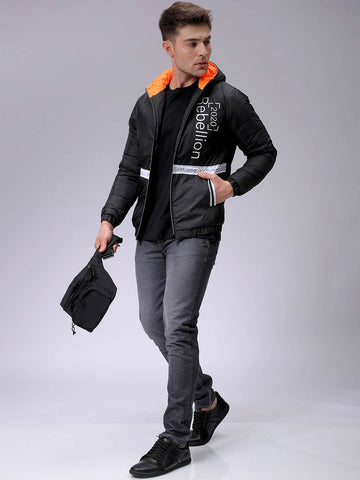 Men's Slim Fit Colourblocked Hooded Puffer Jacket