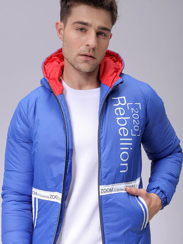 Men's Slim Fit Colourblocked Hooded Puffer Jacket