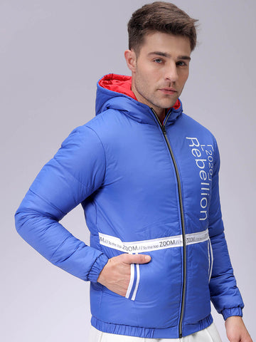 Men's Slim Fit Colourblocked Hooded Puffer Jacket