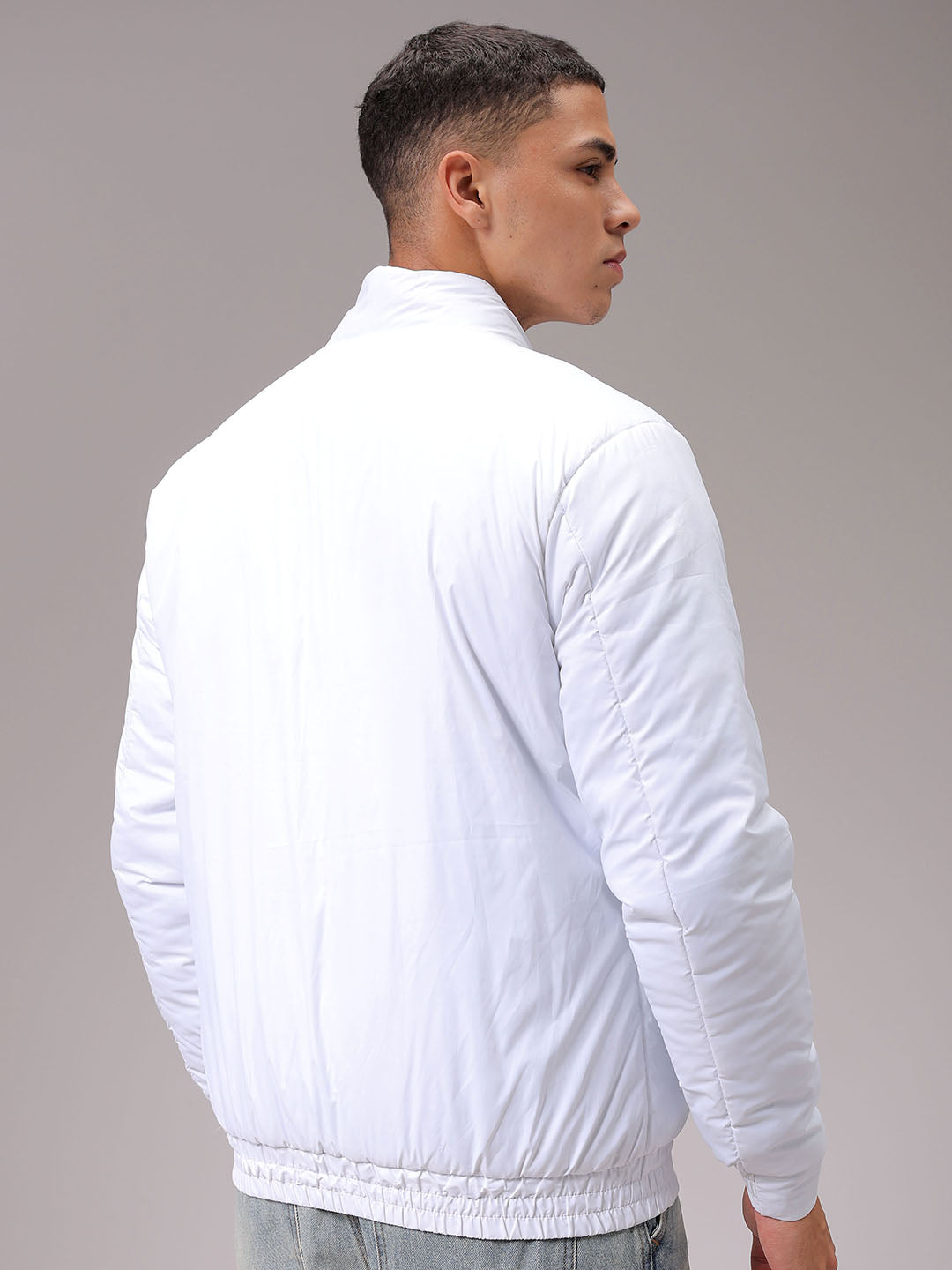 Men's White Slim Fit Solid Reversible Jacket