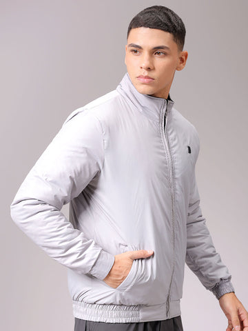 Men's Black Slim Fit Solid Reversible Jacket