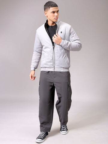 Men's Black Slim Fit Solid Reversible Jacket