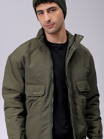 Men's Slim Fit Solid Zipperper Quilted Jacket