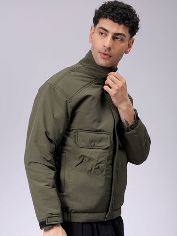 Men's Slim Fit Solid Zipperper Quilted Jacket