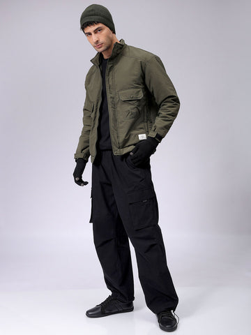 Men's Slim Fit Solid Zipperper Quilted Jacket