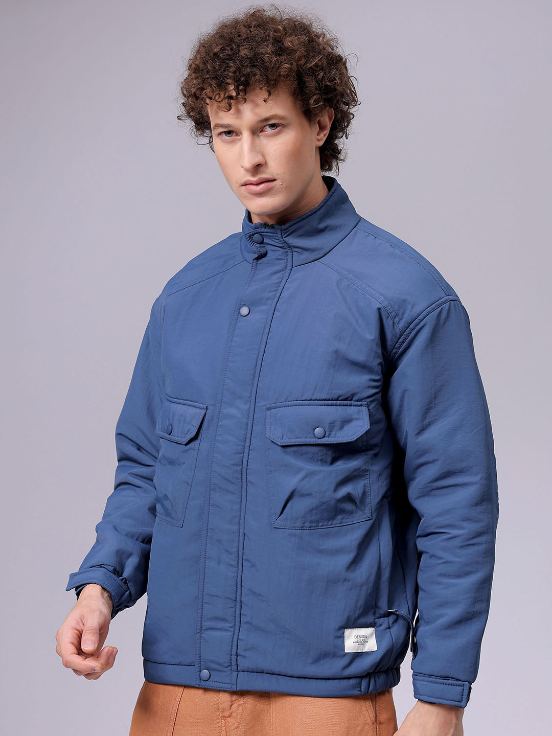 Men's Slim Fit Solid High Neck Puffer Jacket