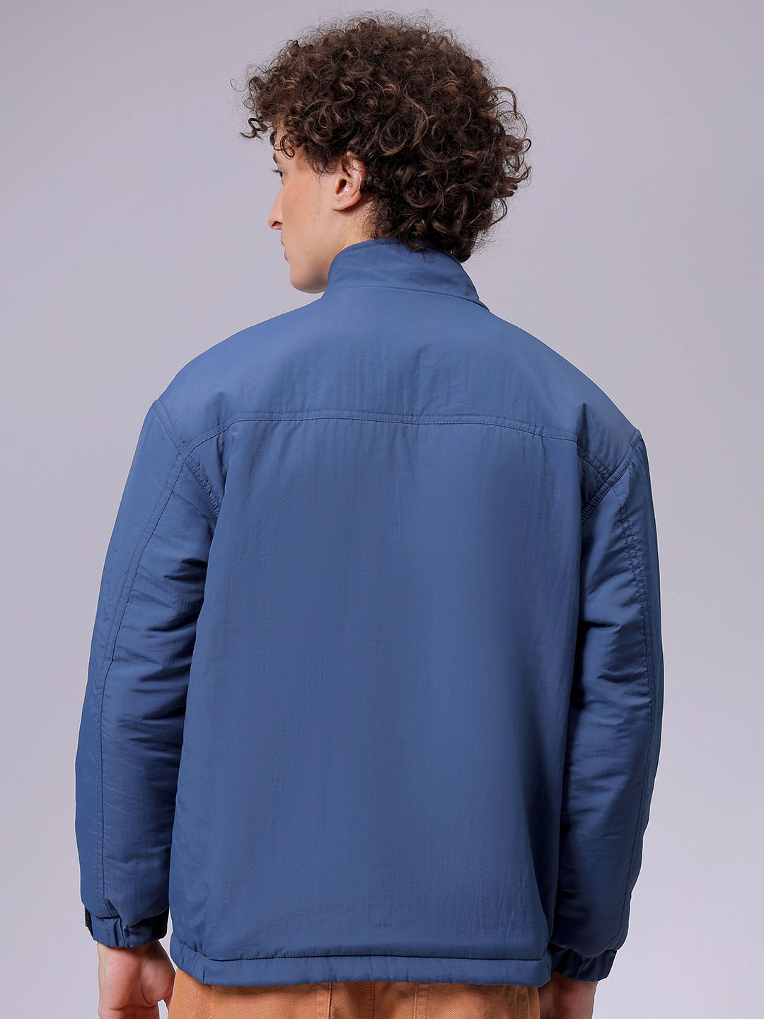 Men's Slim Fit Solid High Neck Puffer Jacket
