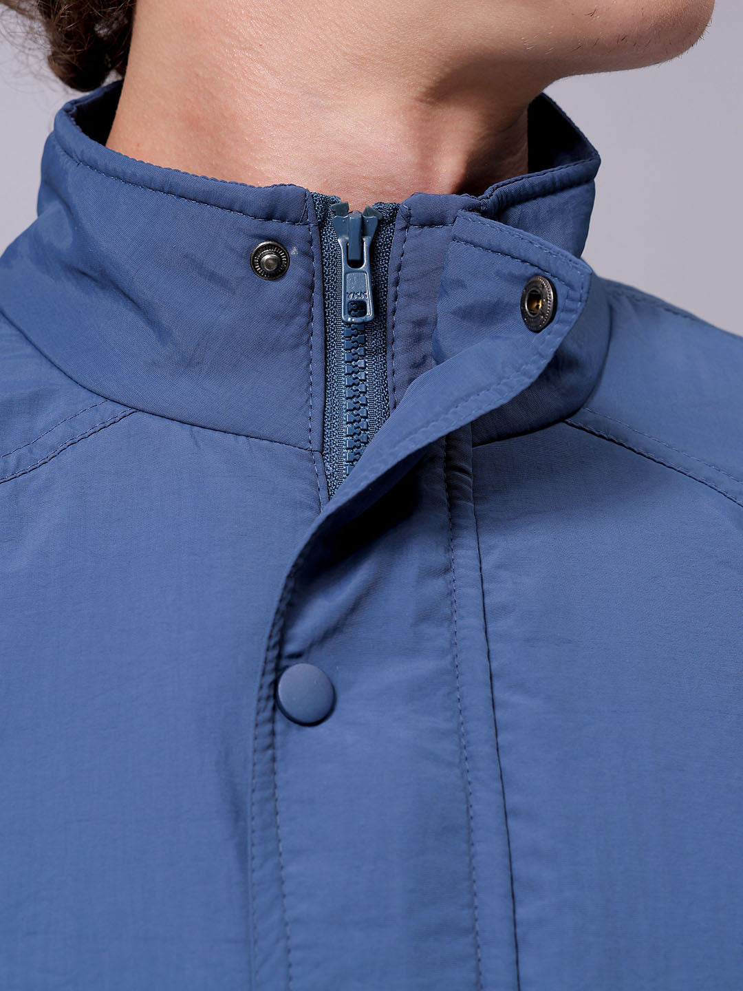 Men's Slim Fit Solid High Neck Puffer Jacket