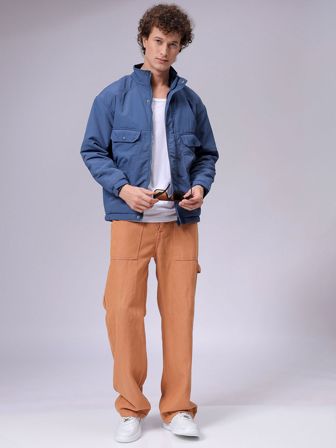 Men's Slim Fit Solid High Neck Puffer Jacket