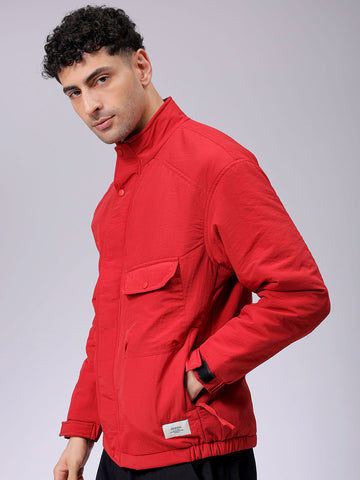 Men's Slim Fit Solid Zipperper Quilted Jacket