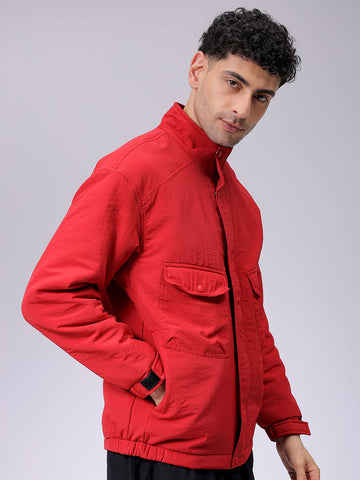 Men's Slim Fit Solid Zipperper Quilted Jacket