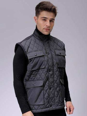Men's Slim Fit Solid High Neck Puffer Jacket