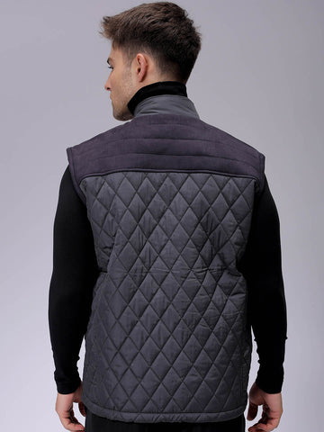 Men's Slim Fit Solid High Neck Puffer Jacket