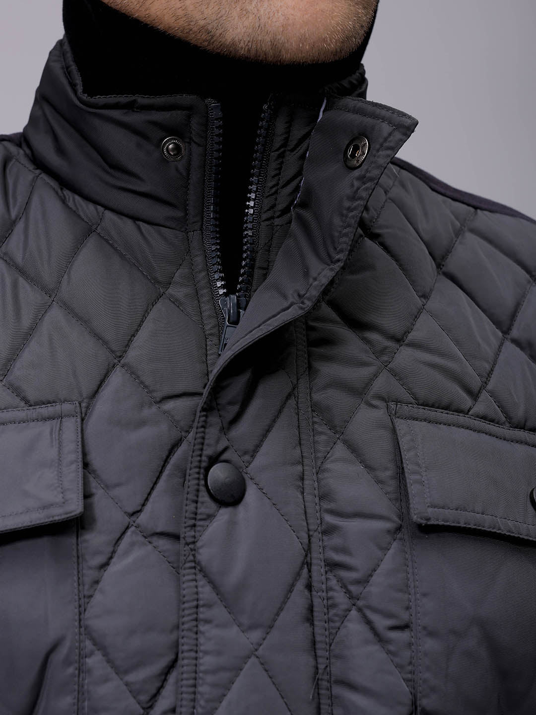 Men's Slim Fit Solid High Neck Puffer Jacket