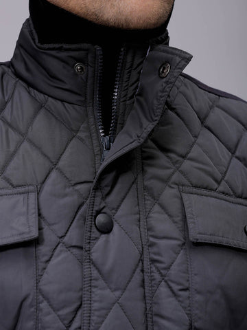 Men's Slim Fit Solid High Neck Puffer Jacket