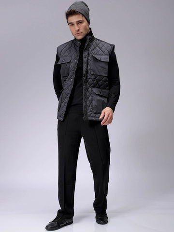 Men's Slim Fit Solid High Neck Puffer Jacket