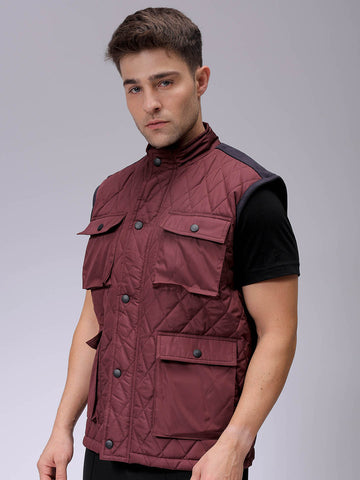 Men's Slim Fit Solid High Neck Puffer Jacket