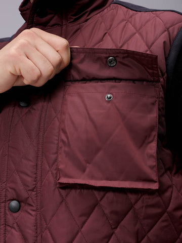 Men's Slim Fit Solid High Neck Puffer Jacket