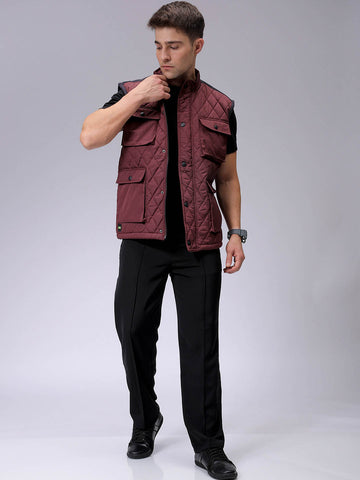Men's Slim Fit Solid High Neck Puffer Jacket