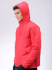 Men's Red Slim Fit Solid Hooded Jacket