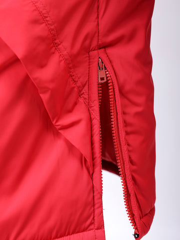 Men's Red Slim Fit Solid Hooded Jacket