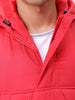 Men's Red Slim Fit Solid Hooded Jacket