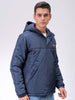 Men's Navy Blue Slim Fit Solid Hooded Jacket