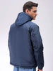 Men's Navy Blue Slim Fit Solid Hooded Jacket