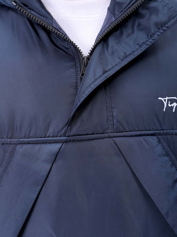 Men's Navy Blue Slim Fit Solid Hooded Jacket