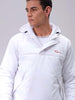 Men's White Slim Fit Solid Hooded Jacket