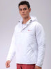 Men's White Slim Fit Solid Hooded Jacket