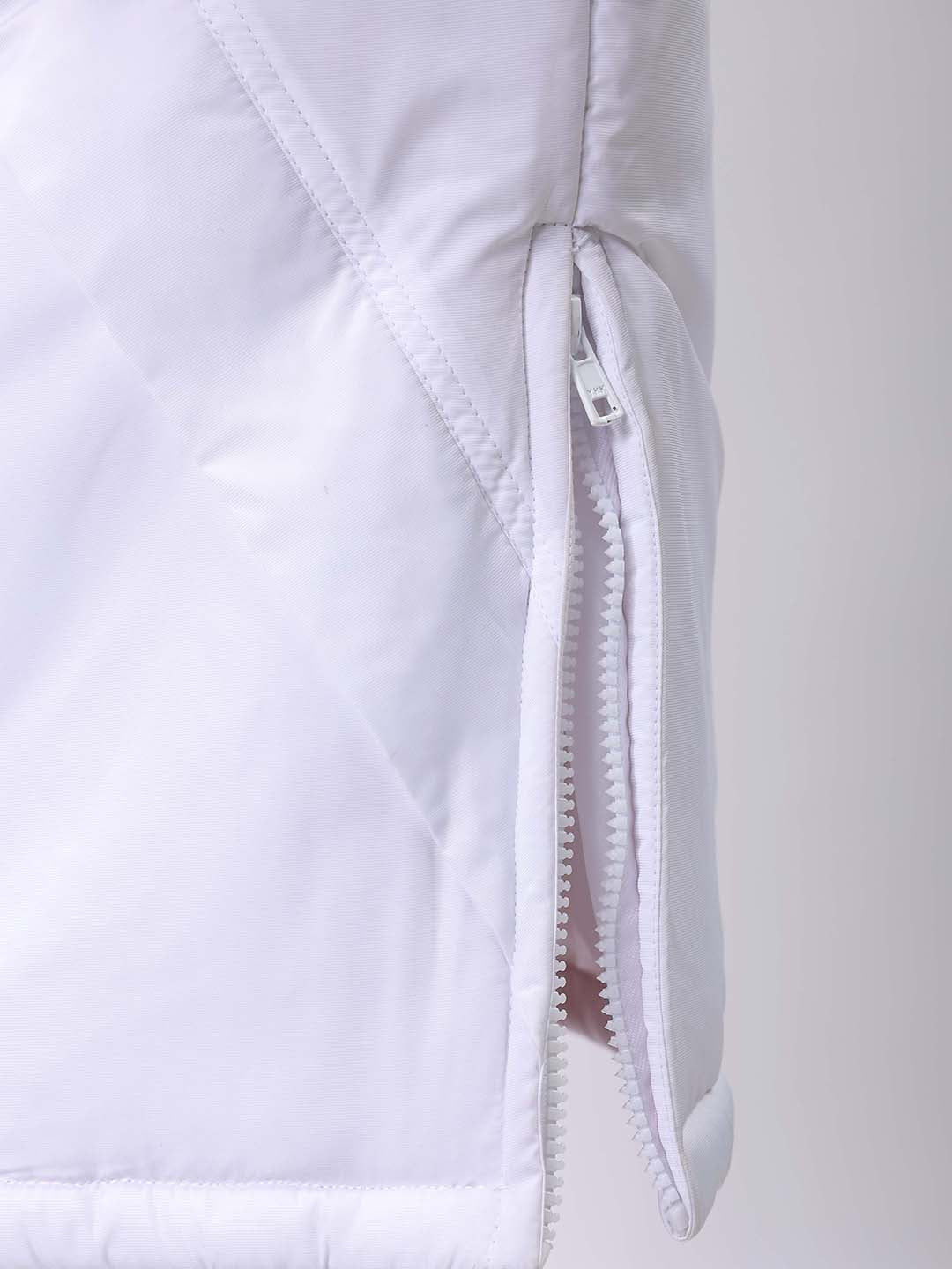 Men's White Slim Fit Solid Hooded Jacket
