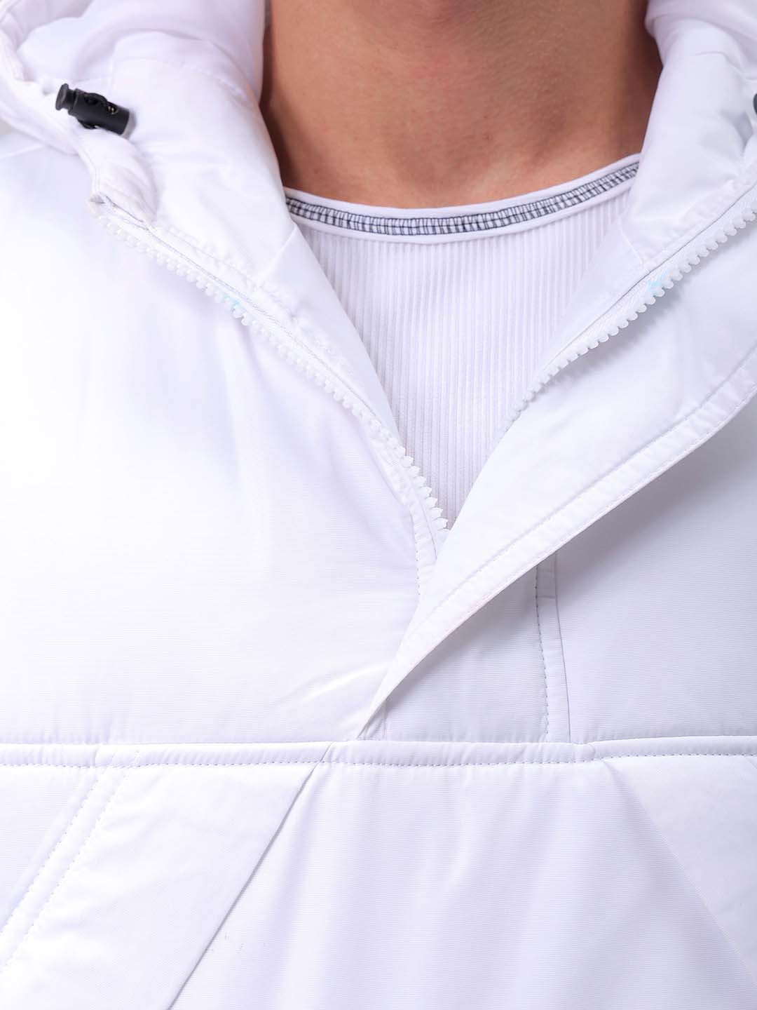 Men's White Slim Fit Solid Hooded Jacket