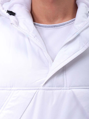 Men's White Slim Fit Solid Hooded Jacket