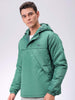 Men's Green Slim Fit Solid Hooded Jacket